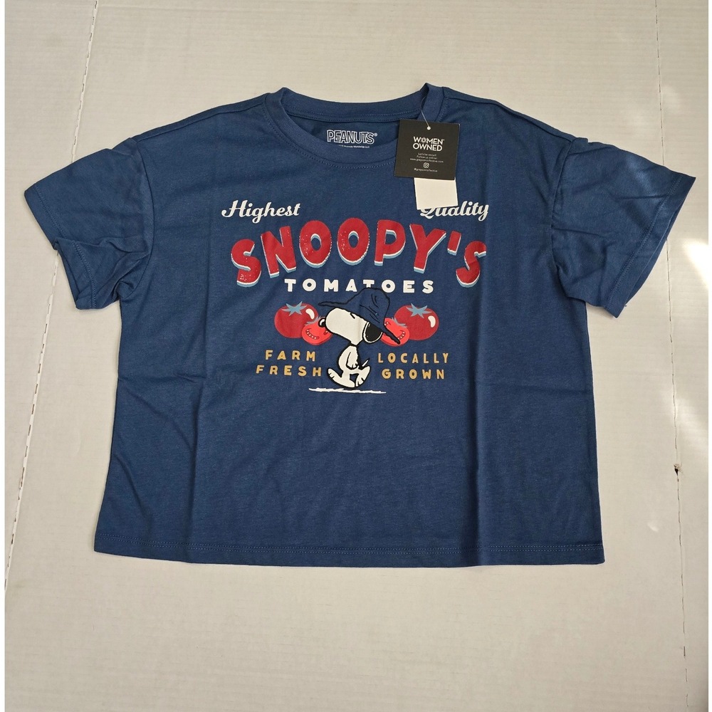 Peanuts Snoopy Girls Blue Graphic T-Shirt Snoopy Tomatoes Farm  M 8-10 NWT